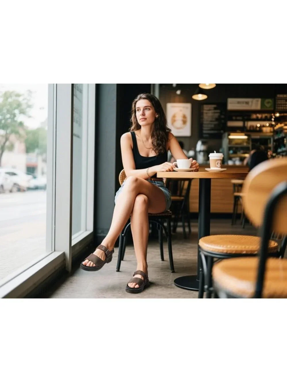 Women's Coffee Brown Arch Support Genuine Leather Platform Wedge Sandal Shoes